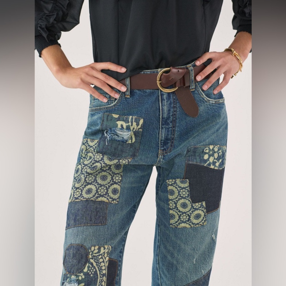 Anthropologie Blue Patchwork Boyfriend Jeans